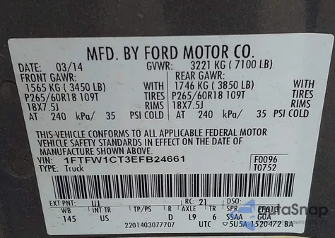 2014 Ford F-150 Xlt from USA, damaged, VIN 1FTFW1CT3EFB24661